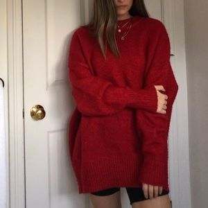 red oversized cozy sweater